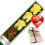 CAJA CON 3 ROSAS AMARILLAS + CHOCOLATE Y GLOBO DÍA DE LA MADRE