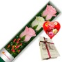 CAJA CON 3 ROSAS ROSADAS Y BLANCAS + CHOCOLATE Y GLOBO DÍA DE LA MADRE