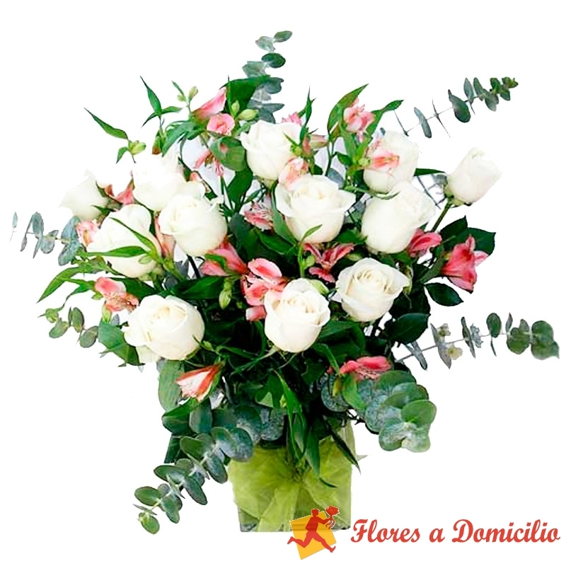 Florero con 12 Rosas Blancas - FLORES A DOMICILIO