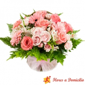 Canastillo Mediano con Flores en tonos rosas para regalar