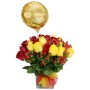 Florero de 24 rosas rojas y Amarillas + Globo feliz Aniversario