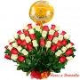 Canastillo 50 Rosas Blancas y Rojas con Globo Aniversario