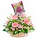 Canastillo grande con 24 rosas y 10 Liliums color Rosado más Globo para Niña