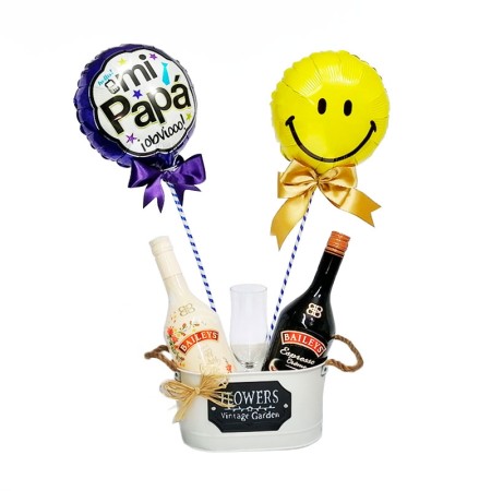 Cubeta Metálica de Baileys Tres Leches y Espresso Creme y 2 Globos Día del Padre