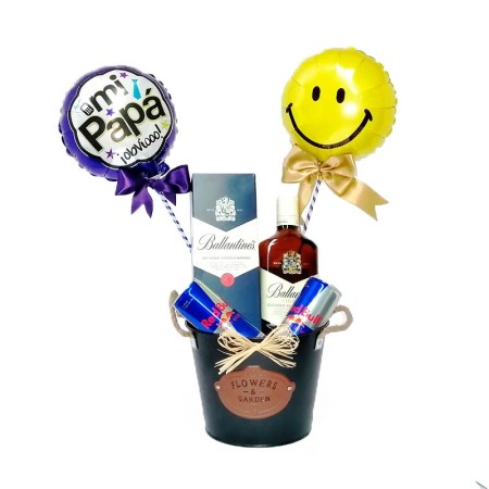 Cubeta Metálica 1 Whisky Ballantine's con 2 Energéticas Red Bull y 2 Globos