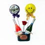 Cubeta Metálica con 2 Espumantes Brut y Rose más 2 Globos y 1 Rosa