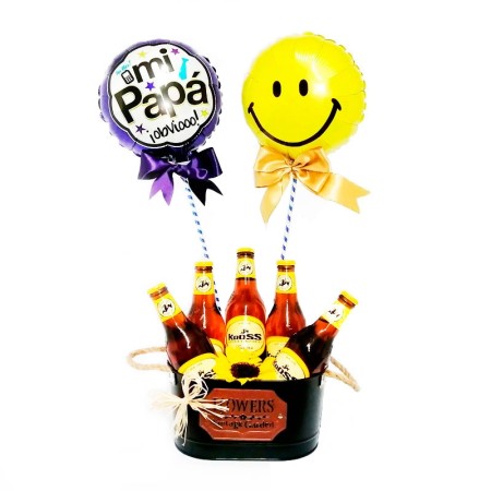 Cubeta de cinco Cervezas Kross Golden 330 cc más 2 Globos