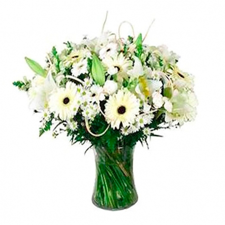 Florero de Flores Gerberas y Lilums Blancos para condolencias