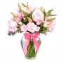 Florero con 10 Rosas y Flores en Tonos Rosados + Liliums y Mini Rosas