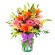 Florero juvenil en tonos con 6 Gerberas 6 varas de Liliums Naranjas más Perritos Amarillos