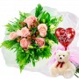 Oferta Ramo 6 Rosas Rosadas + Globo y Peluche