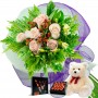 Oferta Ramo 6 Rosas Blancas + Chocolate Gragea Varsovienne y Peluche