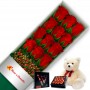 OFERTA CAJA DE 12 ROSAS ROJAS MAS PELUCHE Y CHOCOLATE GRAGEA