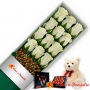 OFERTA CAJA DE 12 ROSAS BLANCAS MAS PELUCHE Y CHOCOLATE GRAGEA