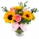 Florero Copa Con6 Rosas, 6 Girasoles y Follaje Verde