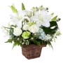 Canastillo de Condolencias Pequeño con Liliums y Rosas blancas