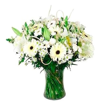 Florero de Flores  Gerberas y Lilums Blancos para condolencias
