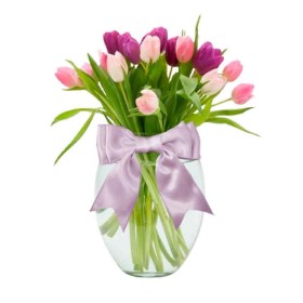 Florero con 20 Tulipanes Rosados y Morados Florero con 20 Tulipanes Rosados y Morados