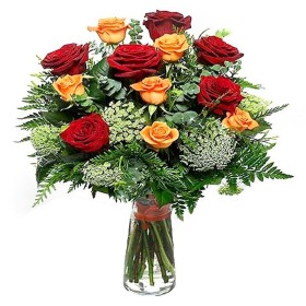 Florero de Rosas Amarillas y Rojas 12 Rosas Florero de Rosas Amarillas y Rojas 12 Rosas