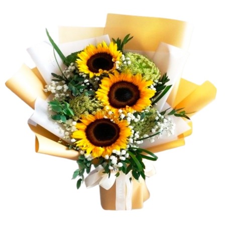 Ramo de 3 Girasoles Más Gipsofilia Flores del campo y Eucalipto