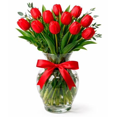 Florero con 10 Tulipanes Rojos