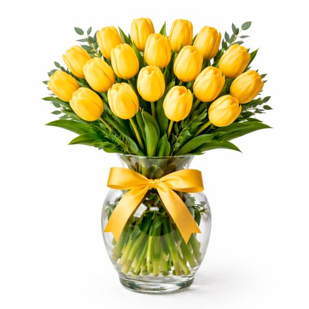 Florero Con 20 Tulipanes Color Amarillos